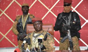 Captain Ibrahim Traoré, installed as leader of Burkina Faso following a coup, gives a news conference in October 2022, in Ouagadougou. (Image credit: Stringer / Anadolu Agency via Getty Images)