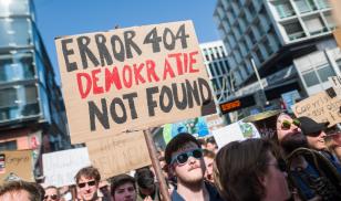 Shortly before the decisive vote on the reform of copyright in the EU Parliament, thousands in Europe protested against the project. Opponents of the reform and especially of the controversial Article 13 had announced demonstrations in about 20 countries. Stuttgart, Baden-Wuerttemberg, Germany. 23 March 2019. Editorial Credit: Sebastian Gollnow/picture alliance via Getty Images)