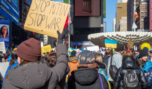 Rally in support of Ukraine in Times Square following the Russian invasion of Ukraine